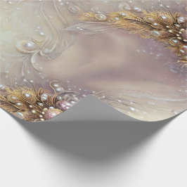 Elegante silberne goldene Federn, Perlen und Perle Geschenkpapier