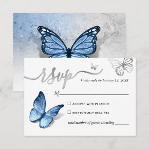 Elegante silberne Hochzeit Baby Blau Schmetterling RSVP Karte