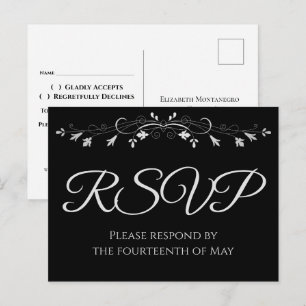 Elegante silberne Hochzeits-RSVP-Postkarte auf sch Postkarte