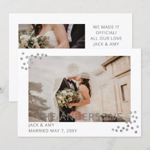 Elegante silberne Konfetti-Foto-Hochzeitsankündigu Einladung