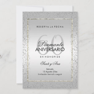 Elegante Silberne Konfetti-Platte 60 Hochzeit Save The Date