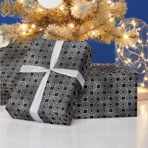 Elegante silberne konzentrische Kreise Art Deco Geschenkpapier