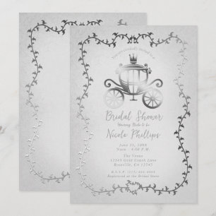 Elegante silberne Kutsche Storybook Hochzeit  Einladung
