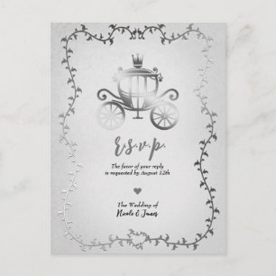 Elegante silberne Kutsche Storybook Hochzeit RSVP Ankündigungspostkarte