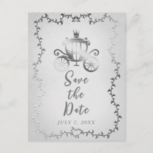 Elegante silberne Kutsche Storybook Save the Date Ankündigungspostkarte