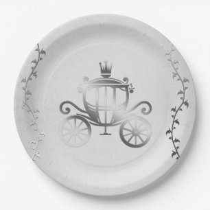 Elegante silberne Kutsche Weiße Geschichte Royal Pappteller