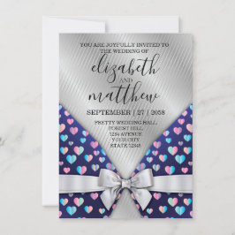 Elegante silberne Linien Einladungsbogen und Herz Einladung