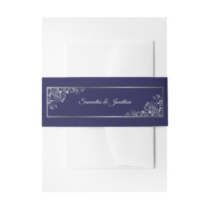 Elegante silberne Locken & Schwünge Navy Blau Hoch Einladungsbanderole