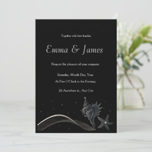 Elegante silberne Meeresmuschel-Strand-Hochzeitsei Einladung