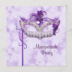 Elegante silberne Purpur-Maskenparty Einladung