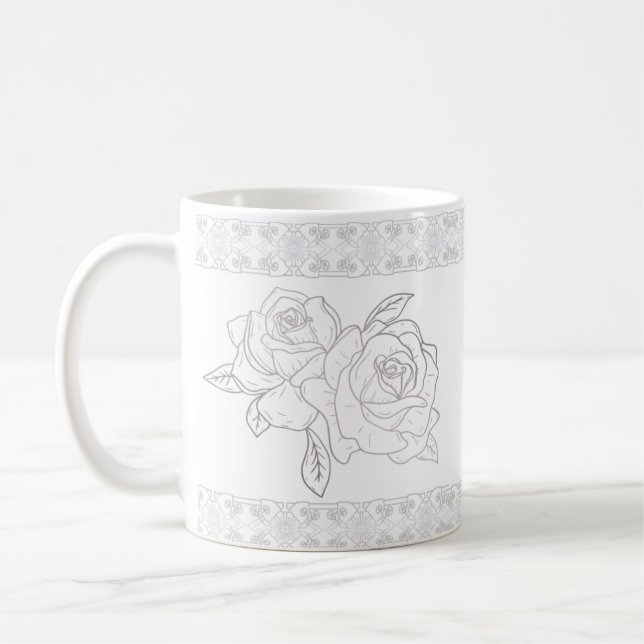 Elegante silberne Rose und Spitzenstickerei Kaffeetasse (Links)