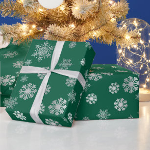 Elegante silberne Schneeflocken grünes Geschenkpap Geschenkpapier