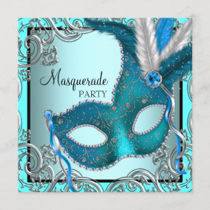 Elegante silberne Teal Blau-Maskenparty Einladung
