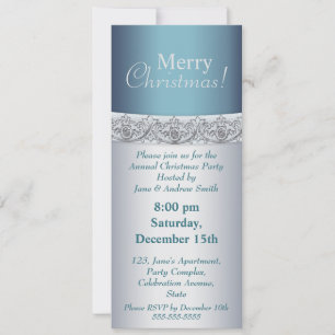 Elegante silberne und blaue Weihnachtszeit-Party E Einladung