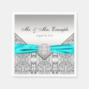 Elegante silberne und tealblaue Hochzeit Serviette