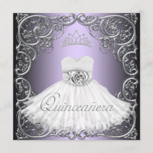 Elegante silberne und violette Quinceanera-Einladu Einladung