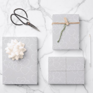 Elegante silberne und weiße dekorative Herz-Anhäng Geschenkpapier Set