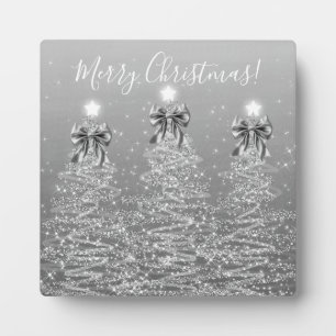 Elegante Silberne Weihnachtsbäume mit Schleifen Fotoplatte