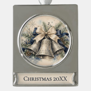 Elegante silberne Weihnachtsglocken Aquarell Banner-Ornament Silber