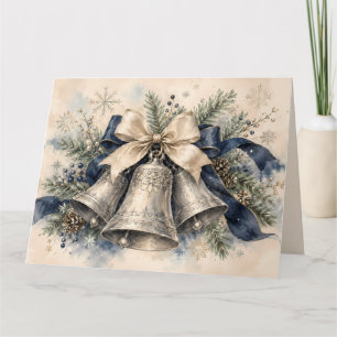 Elegante silberne Weihnachtsglocken Aquarell Dankeskarte