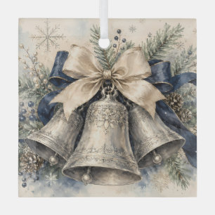 Elegante silberne Weihnachtsglocken Aquarell Ornament Aus Glas