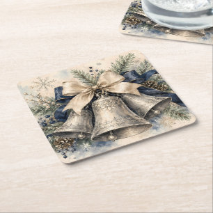 Elegante silberne Weihnachtsglocken Aquarell Rechteckiger Pappuntersetzer