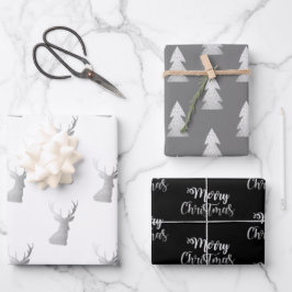 Elegante silberne Weihnachtsmuster Geschenkpapier Set