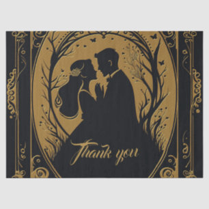 Elegante Silhouette einer Braut und eines Bräutiga Seidenpapier