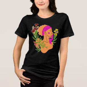 Elegante Silhouette einer Frau mit Blumenmotiv Tri-Blend Shirt