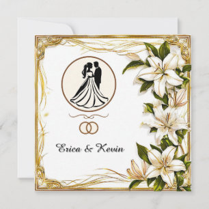 Elegante Silhouette eines Blumenpaares Einladung