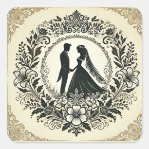 Elegante Silhouette eines Brautpaares Quadratischer Aufkleber