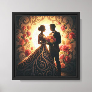 Elegante Silhouette eines Paares mit Rose Leinwanddruck