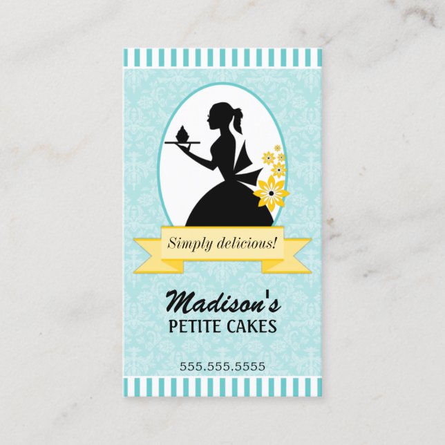 Elegante Silhouette-Kuchen-Bäckerei Visitenkarte (Vorderseite)