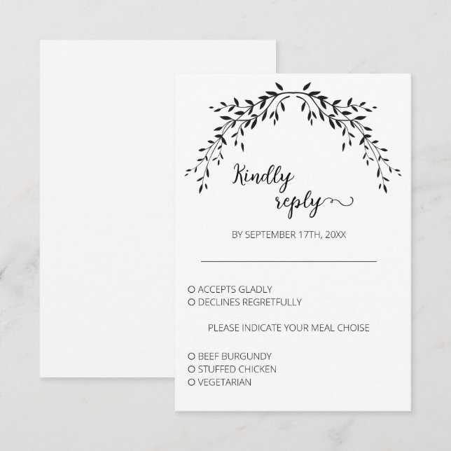 Elegante Silhouette von Blätter RSVP Karte (Vorne/Hinten)