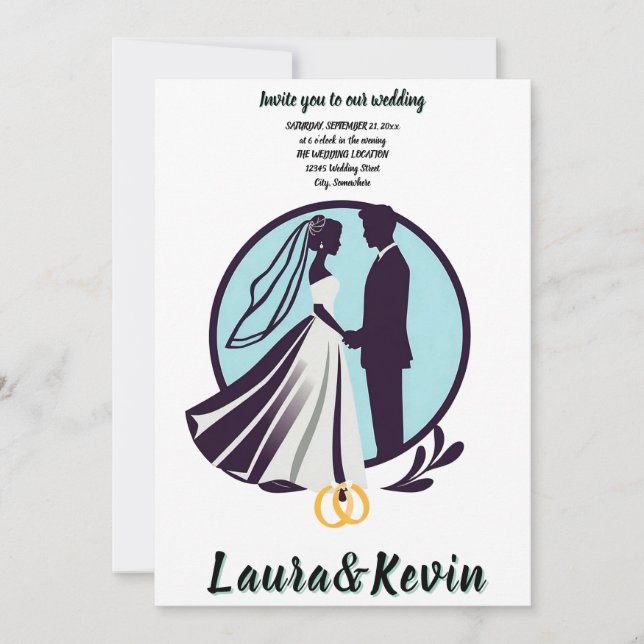 Elegante Silhouette von Braut und Bräutigam Einladung (Vorderseite)