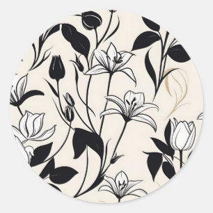 Elegante Silhouetten aus Blumen weiß und schwarz Runder Aufkleber
