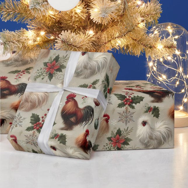 Elegante Silkie Chicken Weihnachts-Weihnachtsgesch Geschenkpapier (Feiertage)