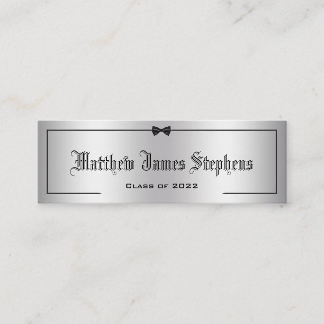 Elegante Silver 2 Formal Abschluss Name Card Telefonnummerkarte (Vorderseite)