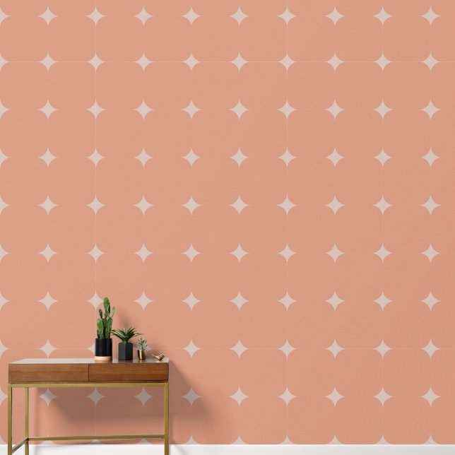Elegante Silver 4 Point Stars Lachs Pink Squares Tapete (Korridor)