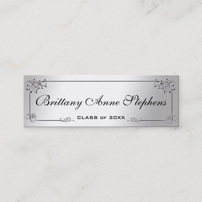Elegante Silver Abschluss Name Card Einlegen Telefonnummerkarte (Vorderseite)