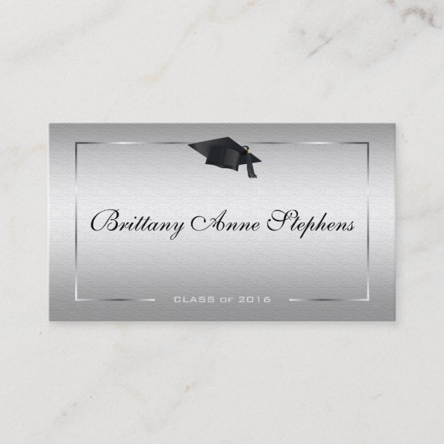 Elegante Silver Abschluss Name Card Telefonnummerkarte (Vorderseite)