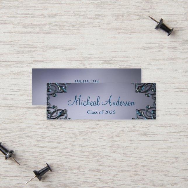 Elegante Silver Abschluss Name Card Telefonnummerkarte (Vorderseite/Rückseite Beispiel)