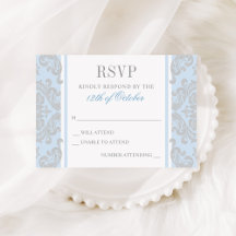 Elegante Silver and Blue Damask Baby Taufe