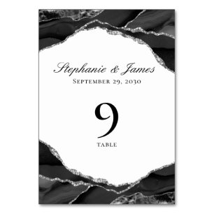Elegante Silver Black Agate Wedding Tischnummer