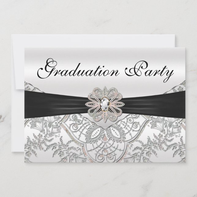 Elegante Silver Black and Pink Graduation Party Einladung (Vorderseite)