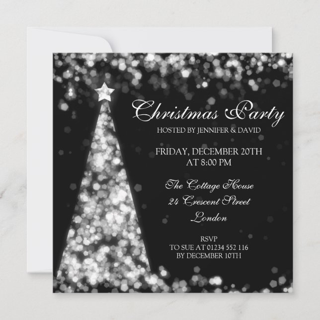Elegante Silver & Black Christmas Holiday Party Einladung (Vorderseite)