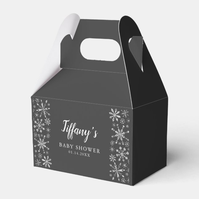 Elegante Silver Black Winter Wonderland Babydusche Geschenkschachtel (Vorderseite)