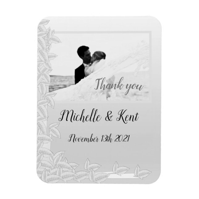 Elegante Silver Blätter Danke Foto Magnet (Vertikal)