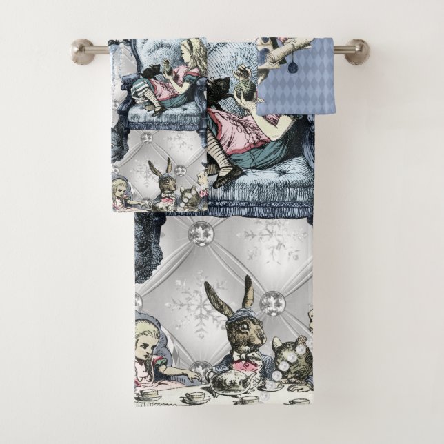 Elegante Silver Blue Ice Alice im Wunderland Badhandtuch Set (Insitu)
