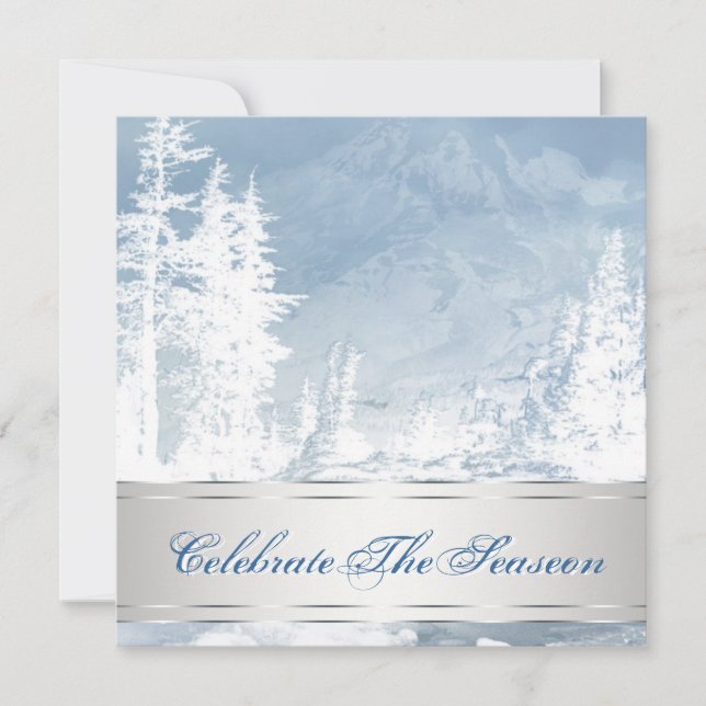 Elegante Silver Blue Weihnachten Party Einladungen (Vorderseite)